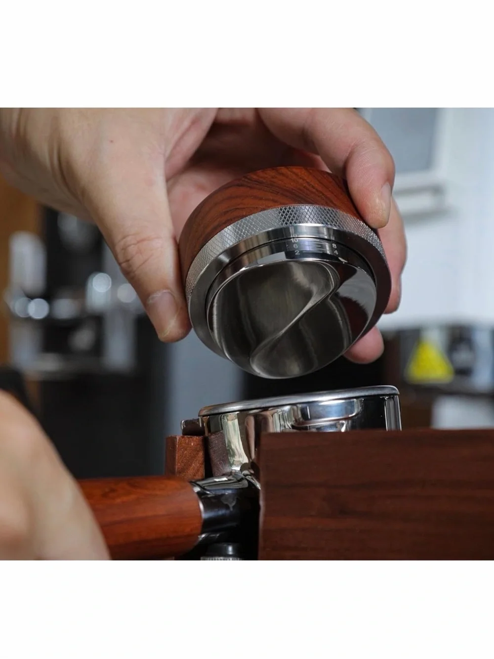 54mm Espresso Distribution Tool in Stainless Steel / Rosewood w/Adjustable Depth